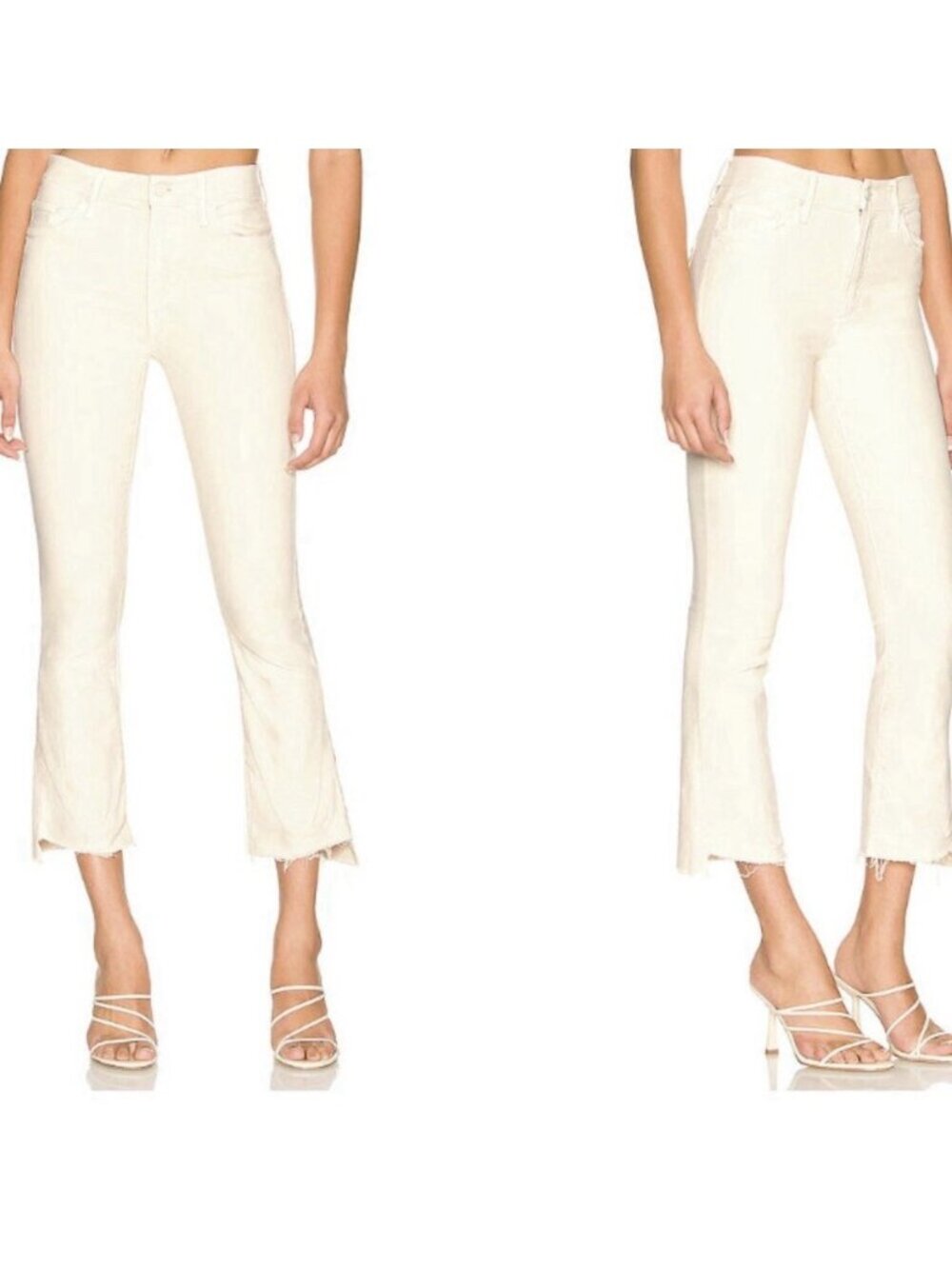MOTHER The Insider Crop Step Fray Jeans Chalk Ivory High Rise Flare Raw Hem 27